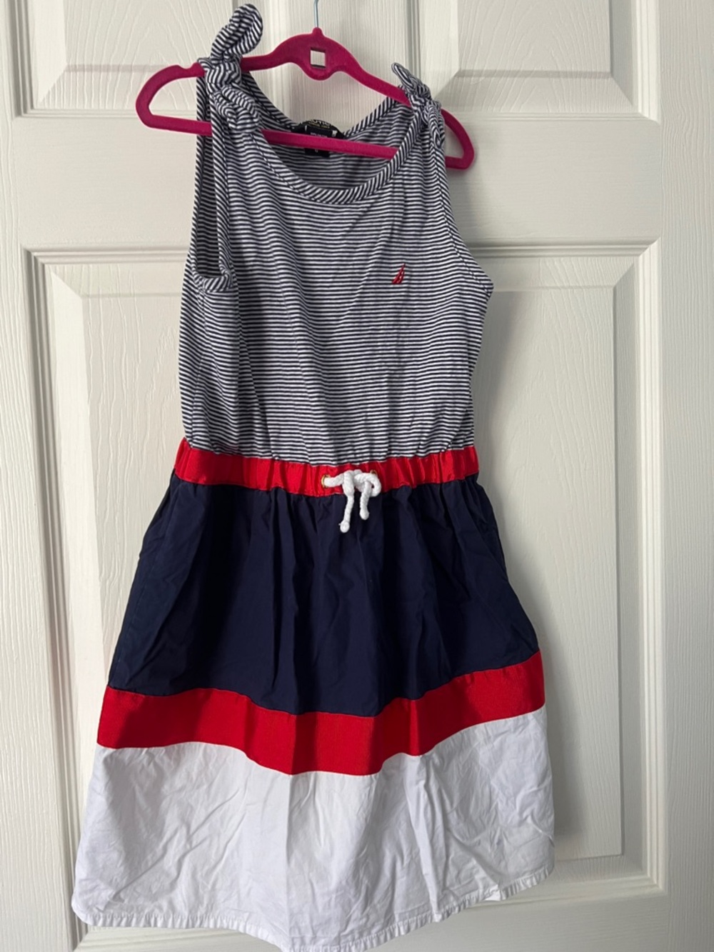 Nautica Girls Navy, Red & White Stripe Tie-Shoulder Dress